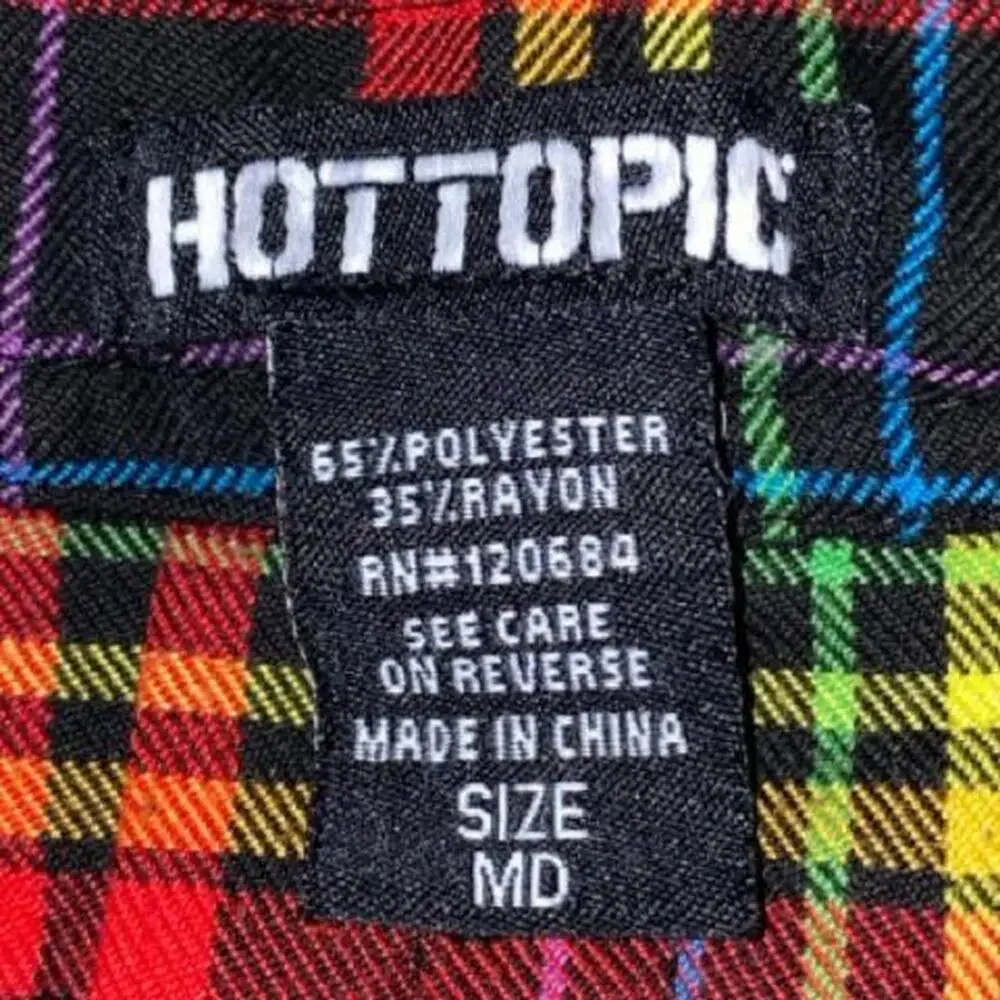 Hot Topic rainbow plaid pleated mini skirt with buckle details, size M